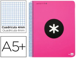 Cuaderno espiral Liderpapel Antartik A-5 tapa dura 80h 100g c/5mm. color rosa flúor